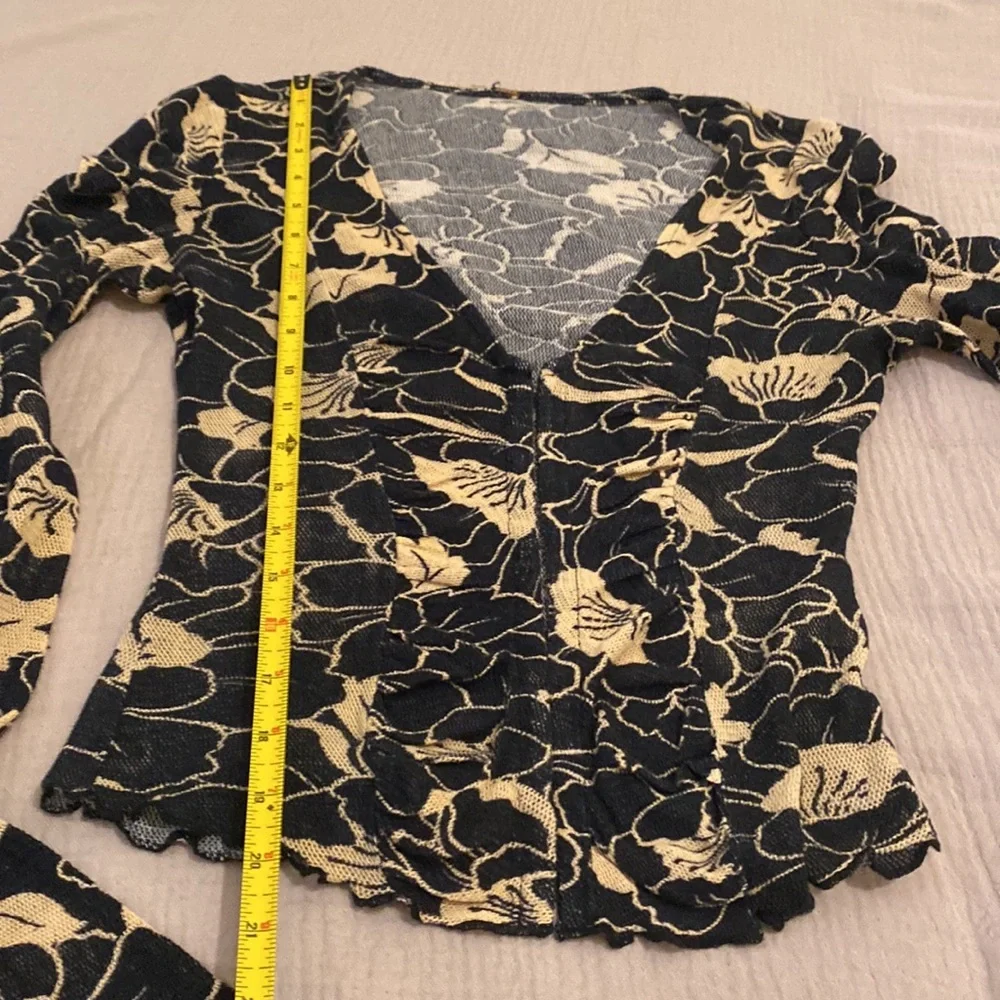 Free People Through the Meadow Top Black and Cream Floral Blouse. Size S - M